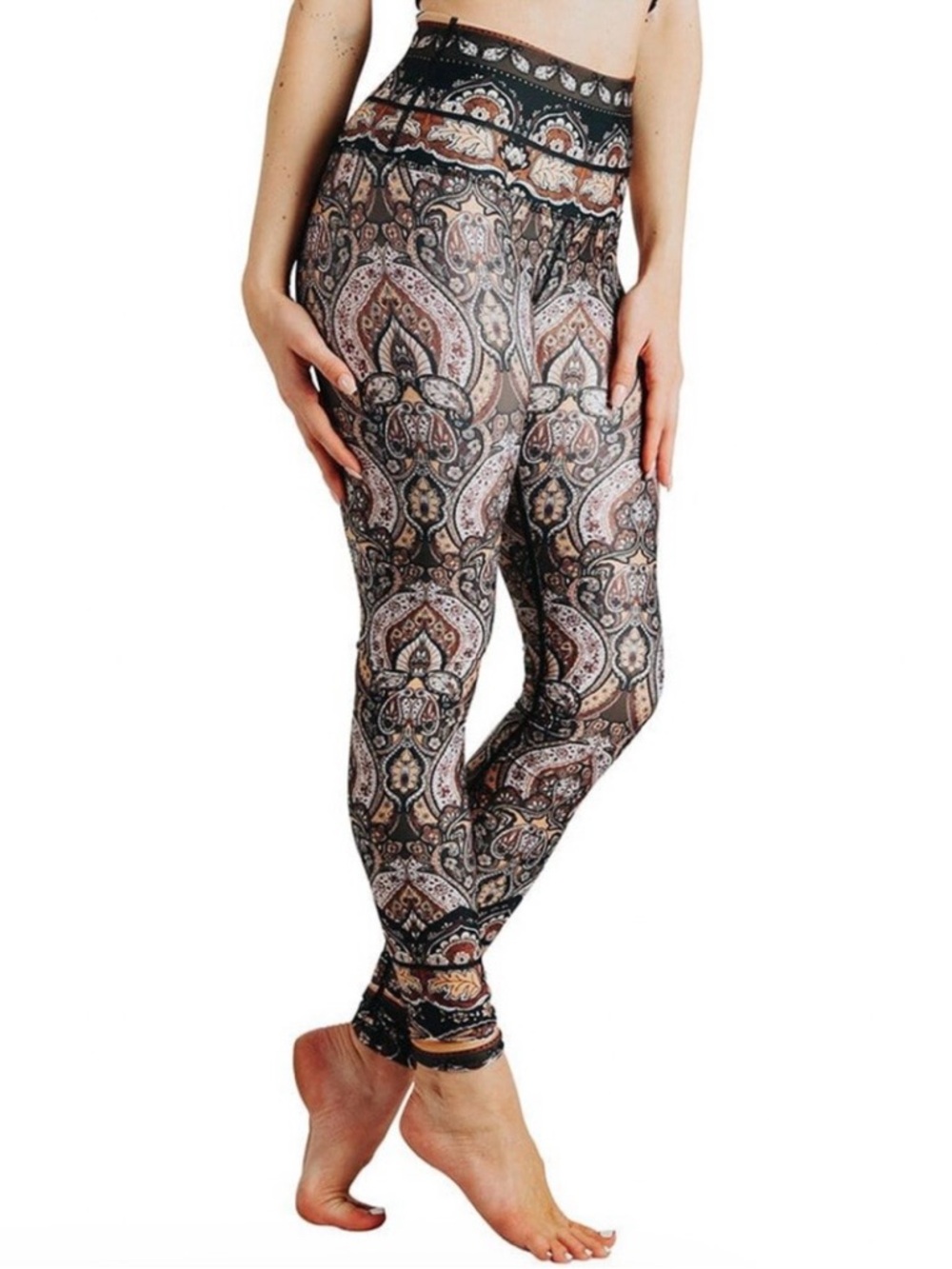 Yoga Democracy YD Espresso Yourself Legging Boho Paisley Running Athleisure Sz L